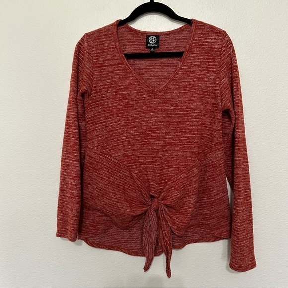 Bobeau super soft fleeced red spacedye tie front long sleeve top size S - Picture 1 of 3